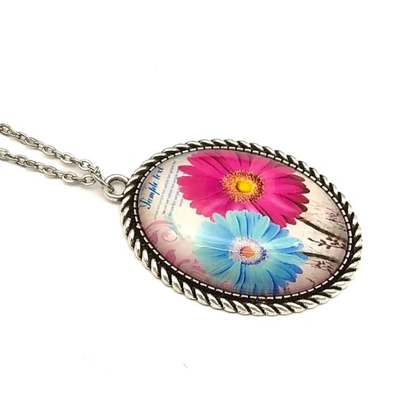 Floral Printed Necklace Chain in Antique Silver - Picture 4 of 4